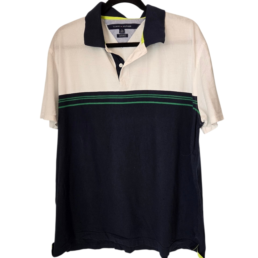 Tommy Hilfiger Men's Polo in Navy, White, and Green Custom Fit